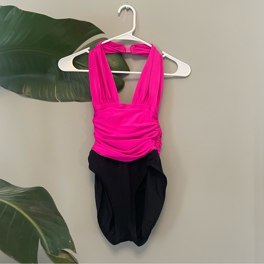 Vintage YSL RARE Hot Pink & Black One Piece Bathing Suit